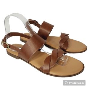 Time and Tru Cognac Brown Braided Strap Size 7 Sandals